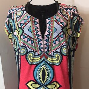 Laundry by Shelli Segal Multi-Color Graphic Print Short Sleeve Fully Lined Dress